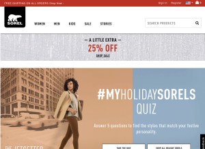 How sorel.com looks like on a tablet such as an iPad.