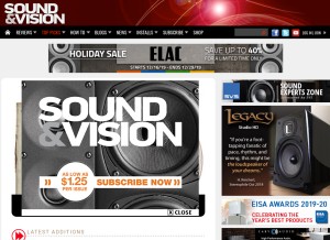 How soundandvision.com looks like on a tablet such as an iPad.