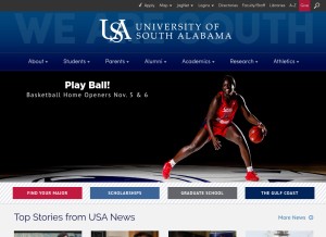 How southalabama.edu looks like on a tablet such as an iPad.