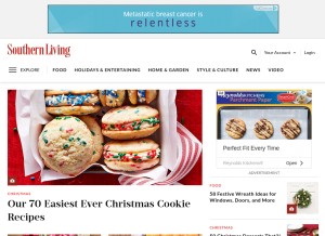 How southernliving.com looks like on a tablet such as an iPad.
