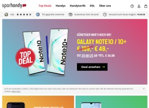 How sparhandy.de looks like on a tablet such as an iPad.