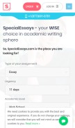 How specialessays.com looks like on a mobile device such as an iPhone.