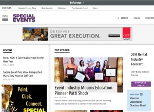 How specialevents.com looks like on a tablet such as an iPad.