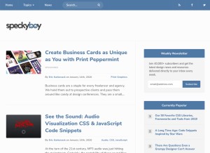 How speckyboy.com looks like on a tablet such as an iPad.