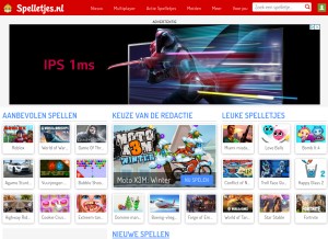 How spelletjes.nl looks like on a tablet such as an iPad.