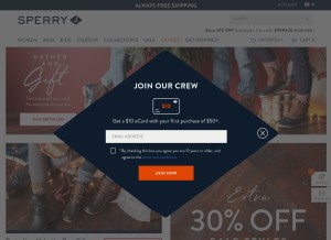 How sperry.com looks like on a tablet such as an iPad.
