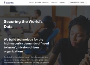 How spideroak.com looks like on a tablet such as an iPad.