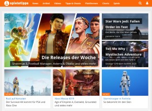 How spieletipps.de looks like on a tablet such as an iPad.