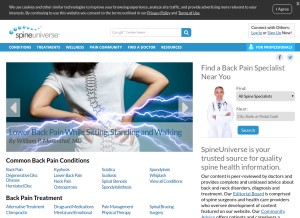 How spineuniverse.com looks like on a tablet such as an iPad.