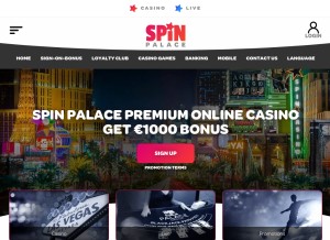 How spinpalace.com looks like on a tablet such as an iPad.