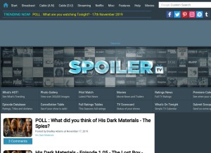 How spoilertv.com looks like on a tablet such as an iPad.