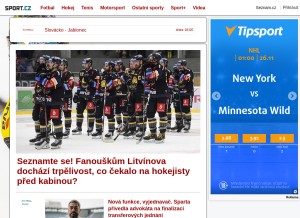 How sport.cz looks like on a tablet such as an iPad.