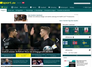 How sport.de looks like on a tablet such as an iPad.
