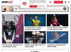 How sport360.com looks like on a tablet such as an iPad.