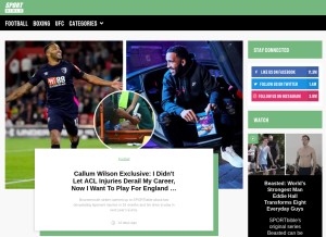How sportbible.com looks like on a tablet such as an iPad.