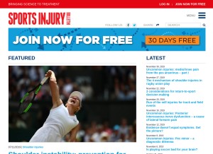 How sportsinjurybulletin.com looks like on a tablet such as an iPad.