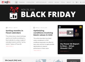 How sqlbi.com looks like on a tablet such as an iPad.