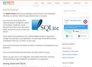 How sqlitetutorial.net looks like on a tablet such as an iPad.