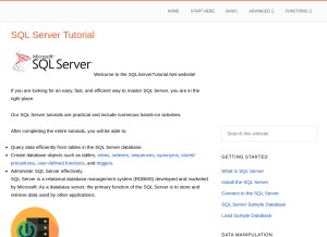 How sqlservertutorial.net looks like on a tablet such as an iPad.