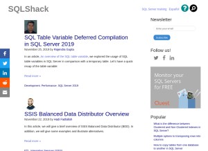 How sqlshack.com looks like on a tablet such as an iPad.