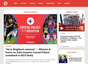 How squawka.com looks like on a tablet such as an iPad.