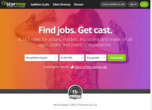 How starnow.com looks like on a tablet such as an iPad.
