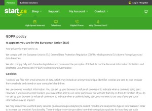 How start.ca looks like on a tablet such as an iPad.