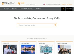 How stemcell.com looks like on a tablet such as an iPad.