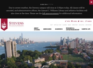 How stevens.edu looks like on a tablet such as an iPad.