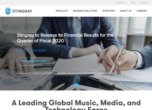 How stingray.com looks like on a tablet such as an iPad.