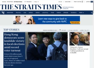 How straitstimes.com looks like on a tablet such as an iPad.