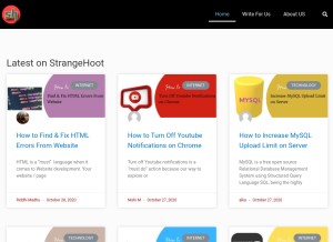 How strangehoot.com looks like on a tablet such as an iPad.