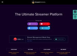 How streamelements.com looks like on a tablet such as an iPad.