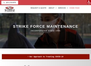 How strikeforcemaintenance.com looks like on a tablet such as an iPad.