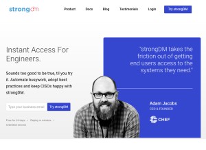 How strongdm.com looks like on a tablet such as an iPad.