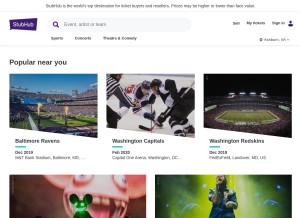 How stubhub.ie looks like on a tablet such as an iPad.