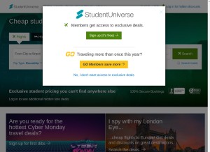 How studentuniverse.com looks like on a tablet such as an iPad.