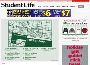 How studlife.com looks like on a tablet such as an iPad.