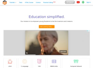How studytonight.com looks like on a tablet such as an iPad.