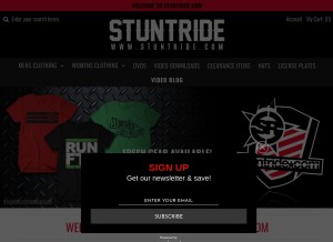 How stuntride.com looks like on a tablet such as an iPad.