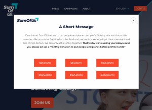 How sumofus.org looks like on a tablet such as an iPad.