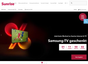 How sunrise.ch looks like on a tablet such as an iPad.