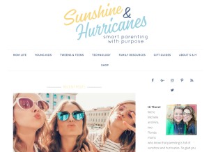 How sunshineandhurricanes.com looks like on a tablet such as an iPad.