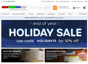 How superbrightleds.com looks like on a tablet such as an iPad.