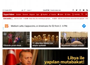 How superhaber.tv looks like on a tablet such as an iPad.