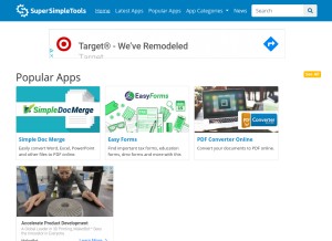 How supersimpletools.com looks like on a tablet such as an iPad.