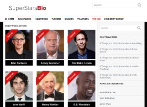 How superstarsbio.com looks like on a tablet such as an iPad.