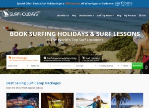 How surfholidays.com looks like on a tablet such as an iPad.