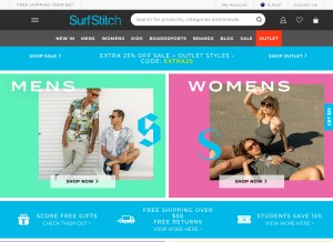 How surfstitch.com looks like on a tablet such as an iPad.