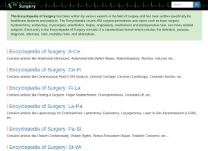 How surgeryencyclopedia.com looks like on a tablet such as an iPad.